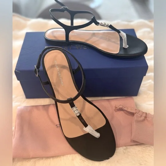 Stuart Weitzman Emmaline Leather Sandals With Pearls - Picture 4 of 10